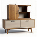 Wooden storage cabinet with sliding doors and open shelves 120 x 40 x 80cm