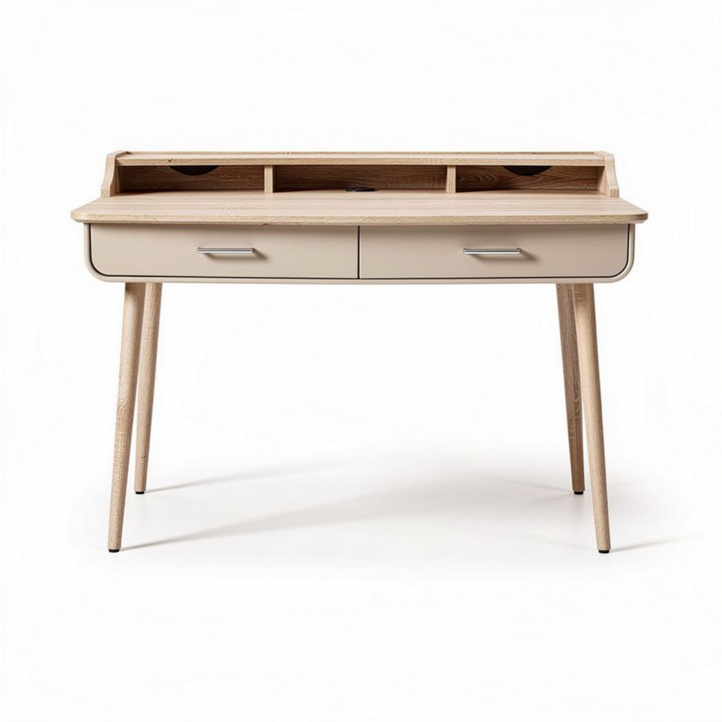 Desk with two drawers and storage compartments in beige wood finish 120 x 60 x 75cm