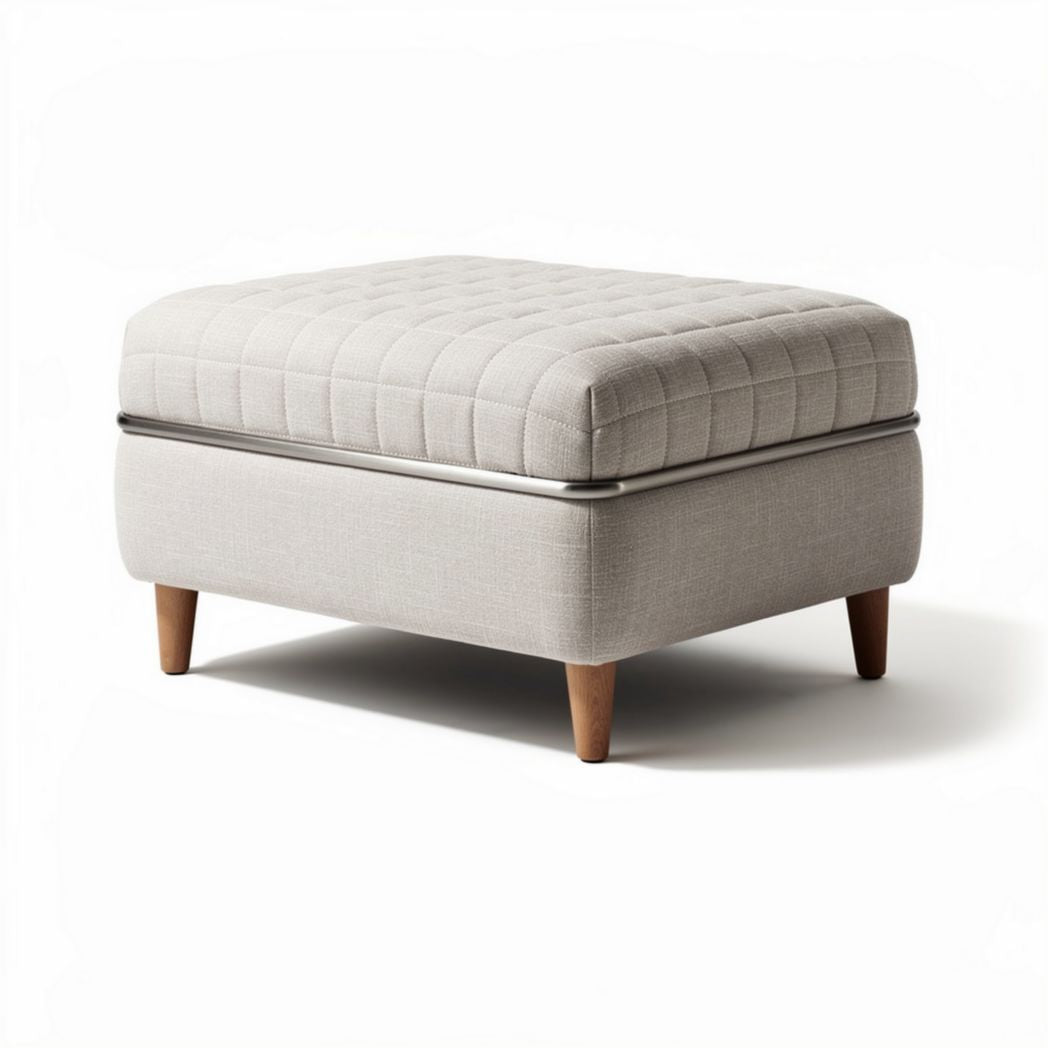 Storage ottoman with fabric upholstery and wooden legs 80 x 80 x 40cm