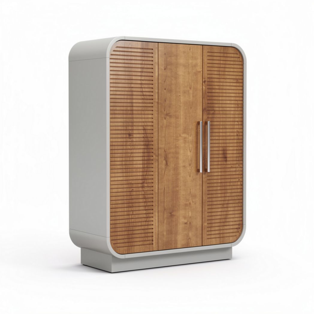 Wooden storage cabinet with metal frame and sliding doors 80 x 50 x 120cm
