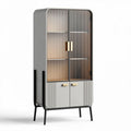 Modern gray cabinet with glass doors and metal frame measures 100 x 50 x 180cm