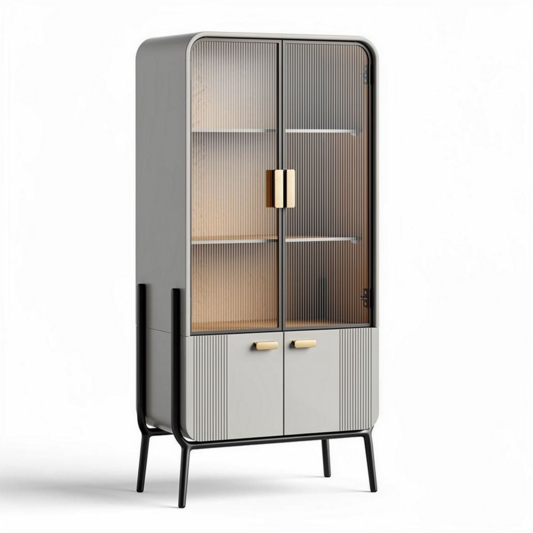 Modern gray cabinet with glass doors and metal frame measures 100 x 50 x 180cm