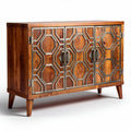 Wooden sideboard with metal floral accents for living room storage 120 x 40 x 75cm