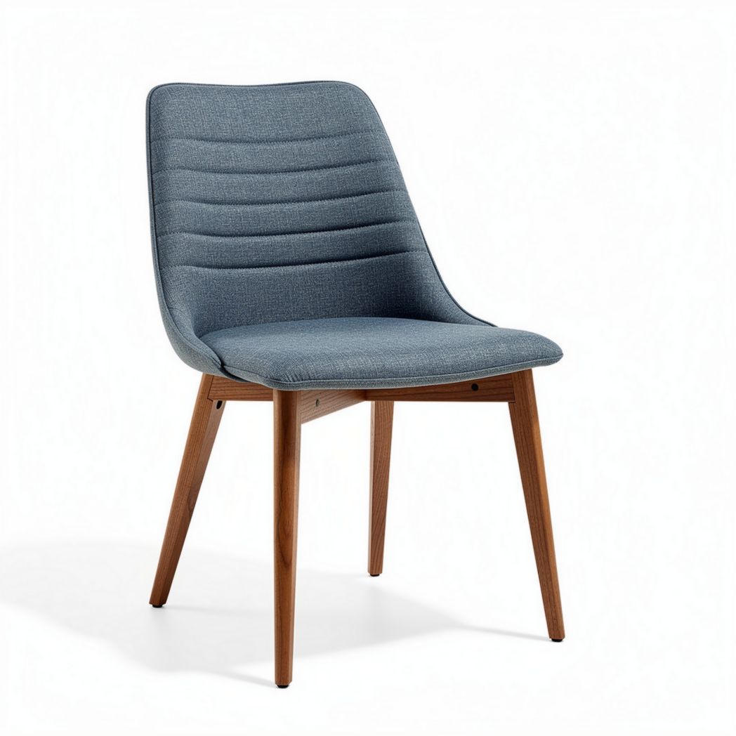 Dining chair in blue fabric with wooden legs 45 x 50 x 85cm