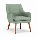 Mid-century modern accent chair in light green fabric with wooden legs 80 x 75 x 85cm