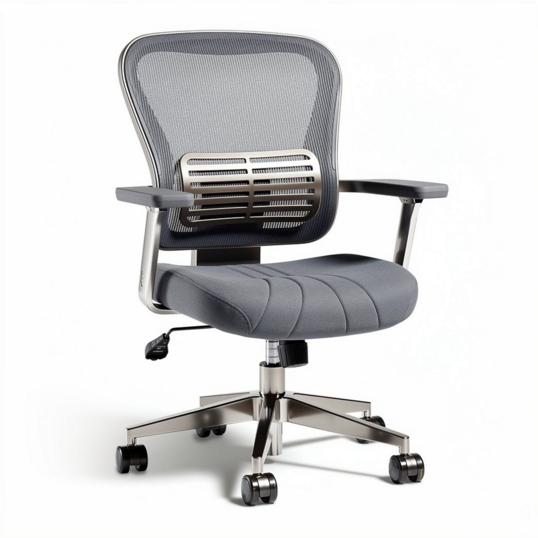 Mesh office chair with adjustable height and gray fabric seating 60 x 60 x 95cm