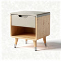 Wooden nightstand with single drawer and gray top 40 x 35 x 45cm