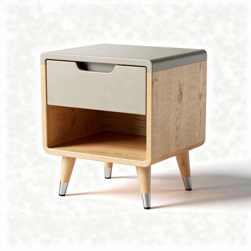 Wooden nightstand with single drawer and gray top 40 x 35 x 45cm