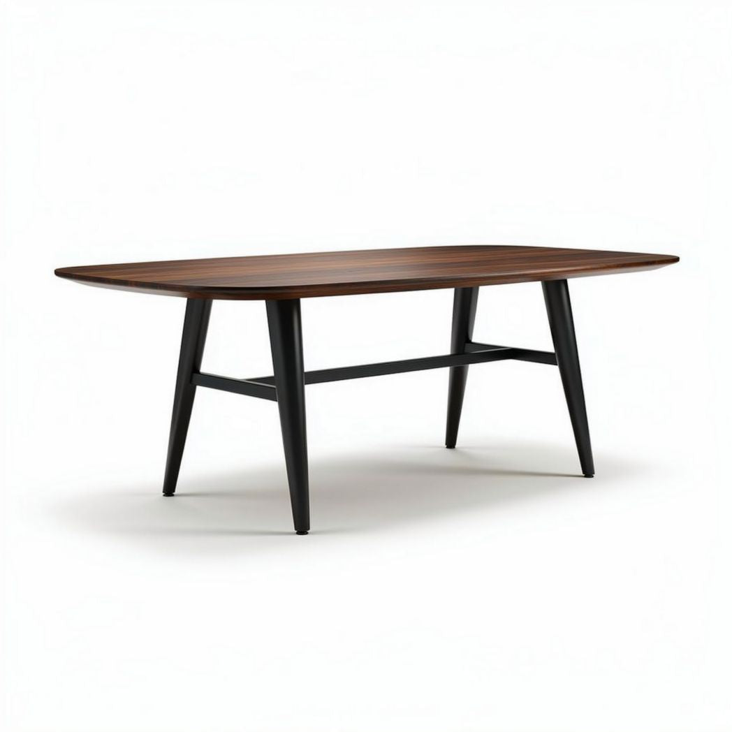 Wooden dining table in walnut finish with black legs 180 x 90 x 75cm